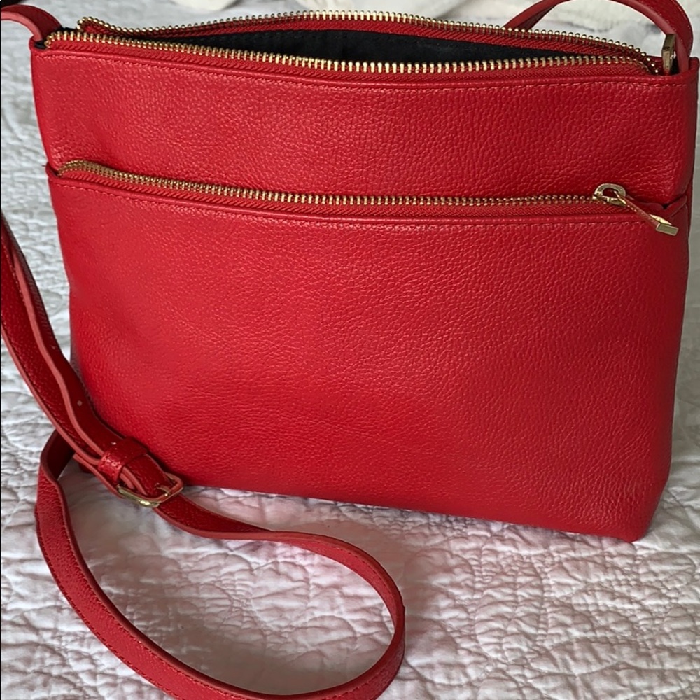 Red leather crossbody purse